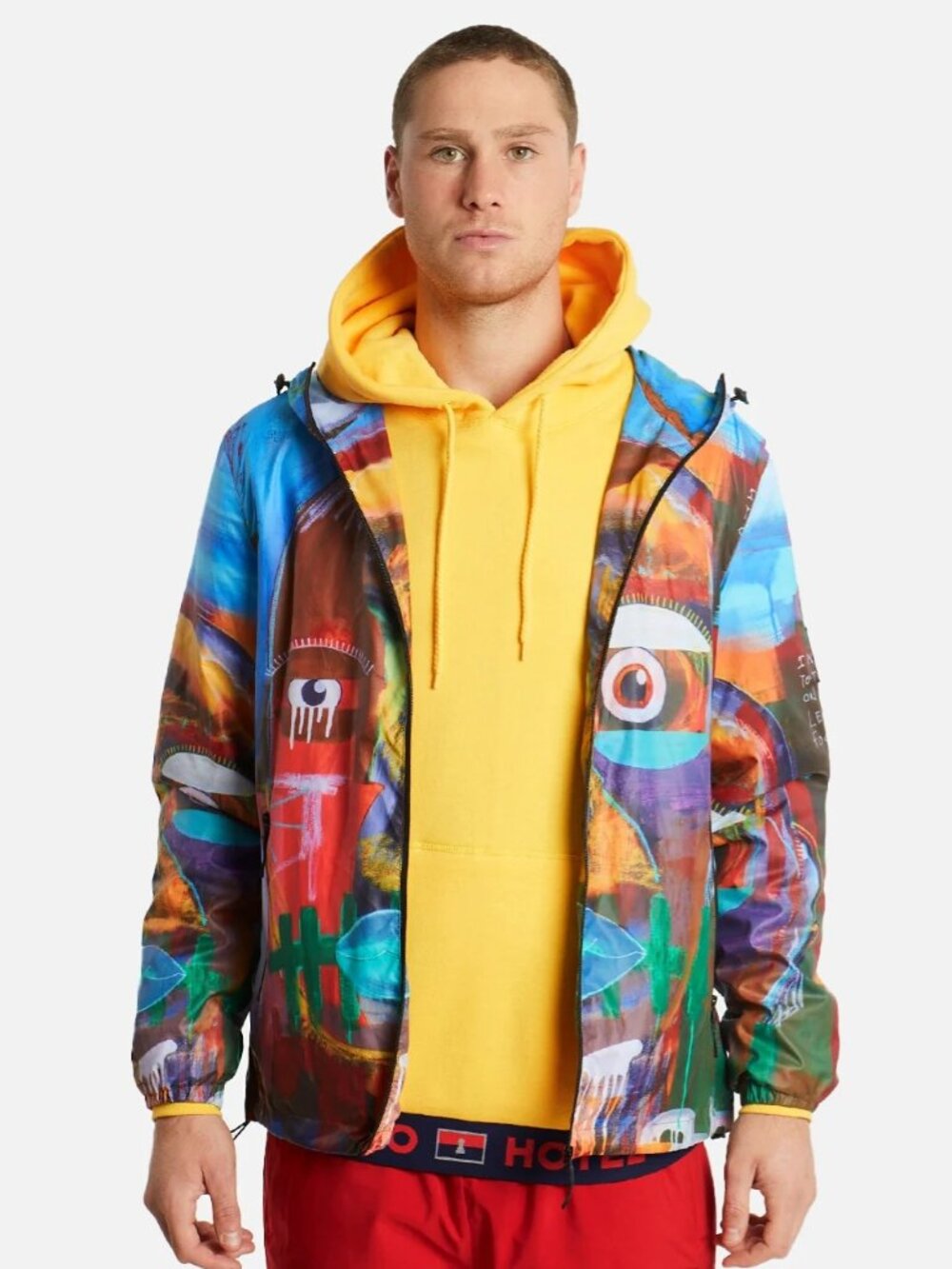 Tango Hotel Men's XL Self Portrait Multicolor Hooded Zip Windbreaker Jacket